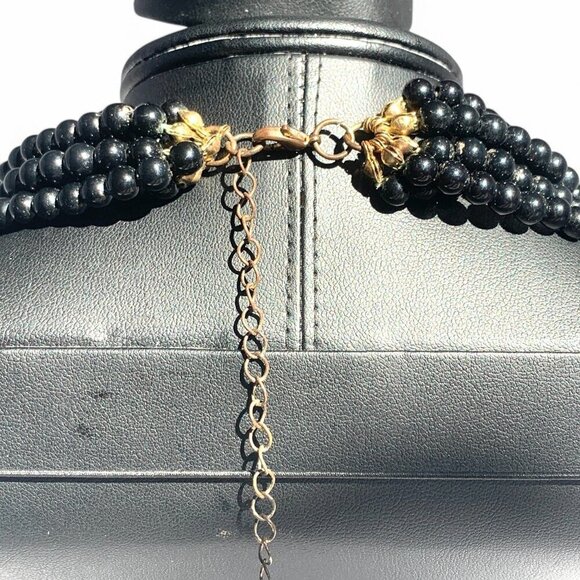 Vintage Multi-Strand Black Beaded Necklace With Adjustable Chain Closure 10"Drop - Picture 2 of 6